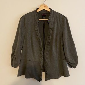 Old Label Torrid Grey Cinched Sleeve Ruffle Blazer